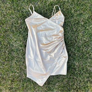 Better Be champagne metallic gold bodycon wrap dress